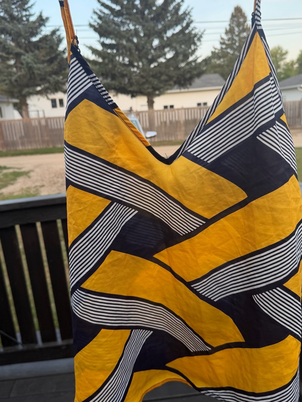 SHEIN Yellow and Black Striped V-Neck Sling Top